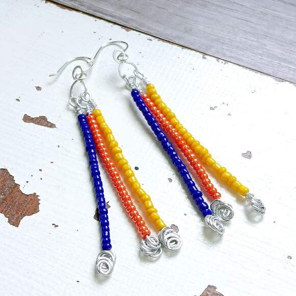 Boho Chic Seed Bead Hammered Dangle Earrings, Statement OOAK Artisan 3.5" - Picture 1 of 5